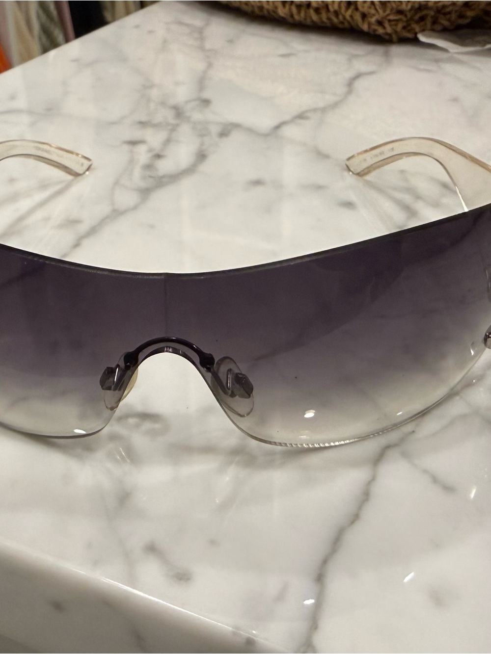 Chanel Vintage Y2K Rimless Shield Sunglasses in Gradient Blue Gray - Picture 2 of 5